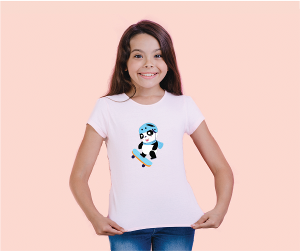 girl in cute panda on skateboard tshirt