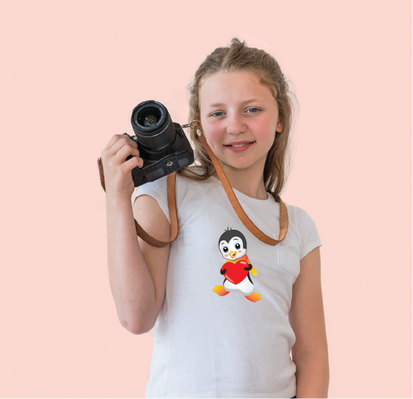 girl in penguin with love tshirt