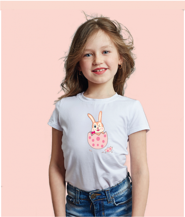 girl in rabbit with easter egg tshirt