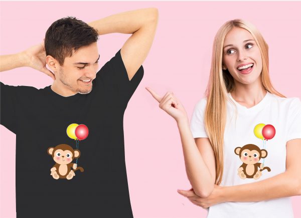 couple in monkey with balloons tshirt