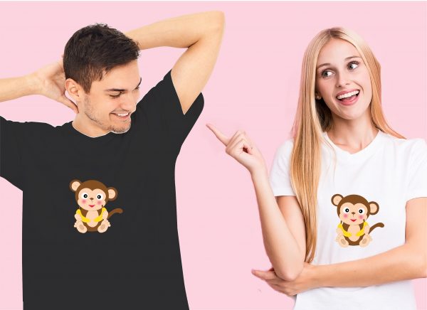couple in monkey with bananas tshirt