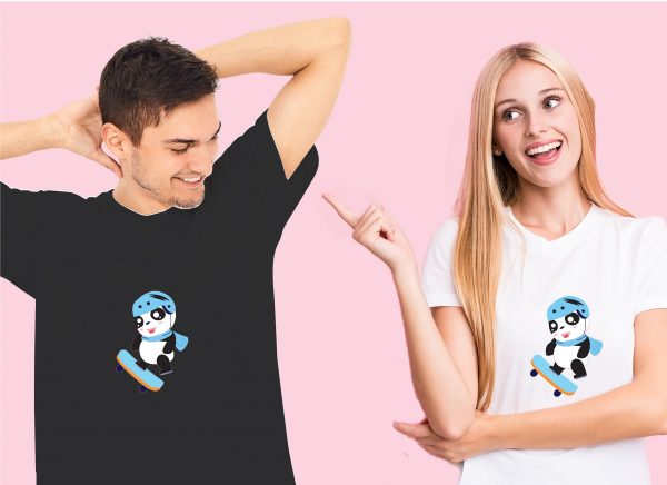 couple in panda skating tshirt