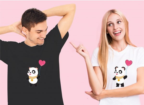 couple in panda with balloon tshirt