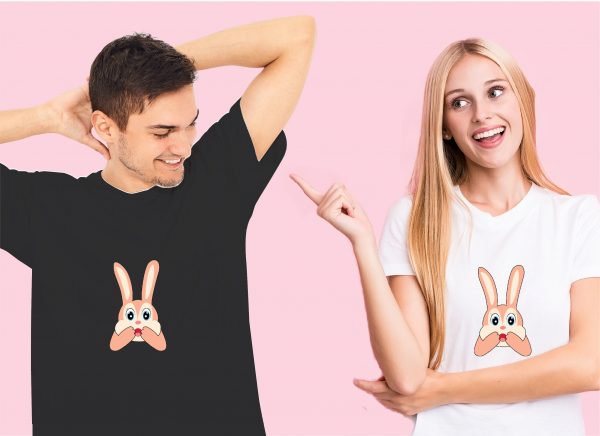 couple in surprised rabbit tshirt
