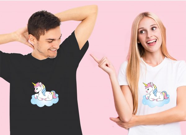 couple in unicorn on cloud tshirt