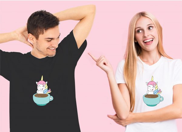 couple in unicorn on coffee tshirt