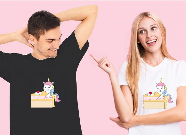 couple in unicorn with cake tshirt