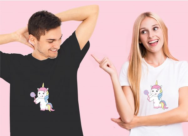 couple in unicorn with lollipop tshirt