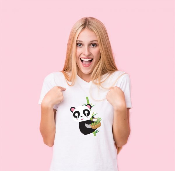 girl in panda on bamboo tshirt