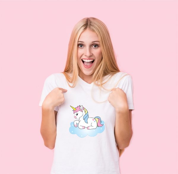 girl in unicorn on cloud tshirt