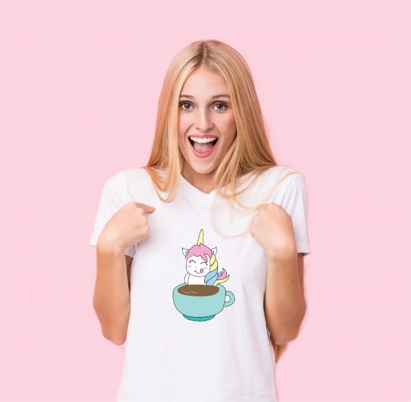 girl in unicorn on coffee tshirt