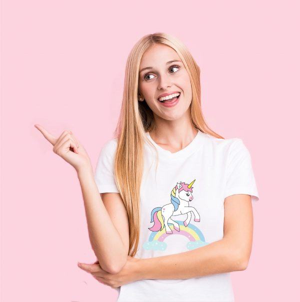 girl in unicorn on rainbow tshirt