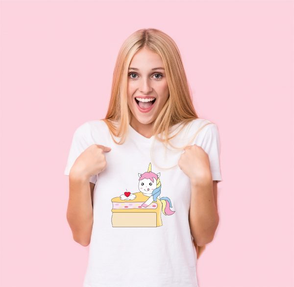 girl in unicorn with cake tshirt