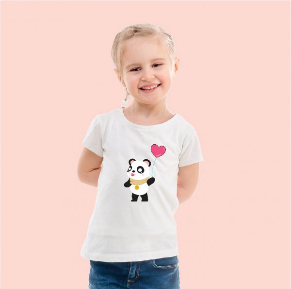 girl in cute panda with balloon tshirt